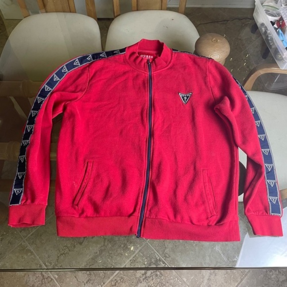Guess‎ Track Jacket Full Zip Logo Tape Red Pullover XL